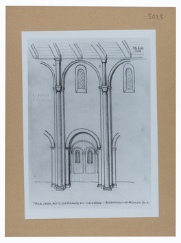 Vorschaubild Maria Laach: Abteikirche, Mittelschiffswand mit Flachdecke, Rekonstruktion, Skizze von Wolfgang Schöne 1965